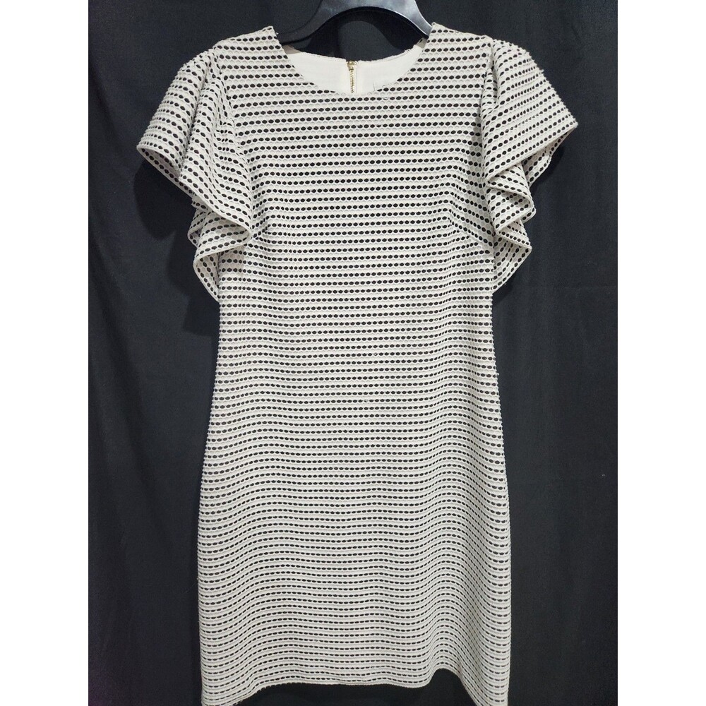 Calvin Klein Womens Black White Honeycomb Knit Ruffle Bell Sleeve Shift Dress 6